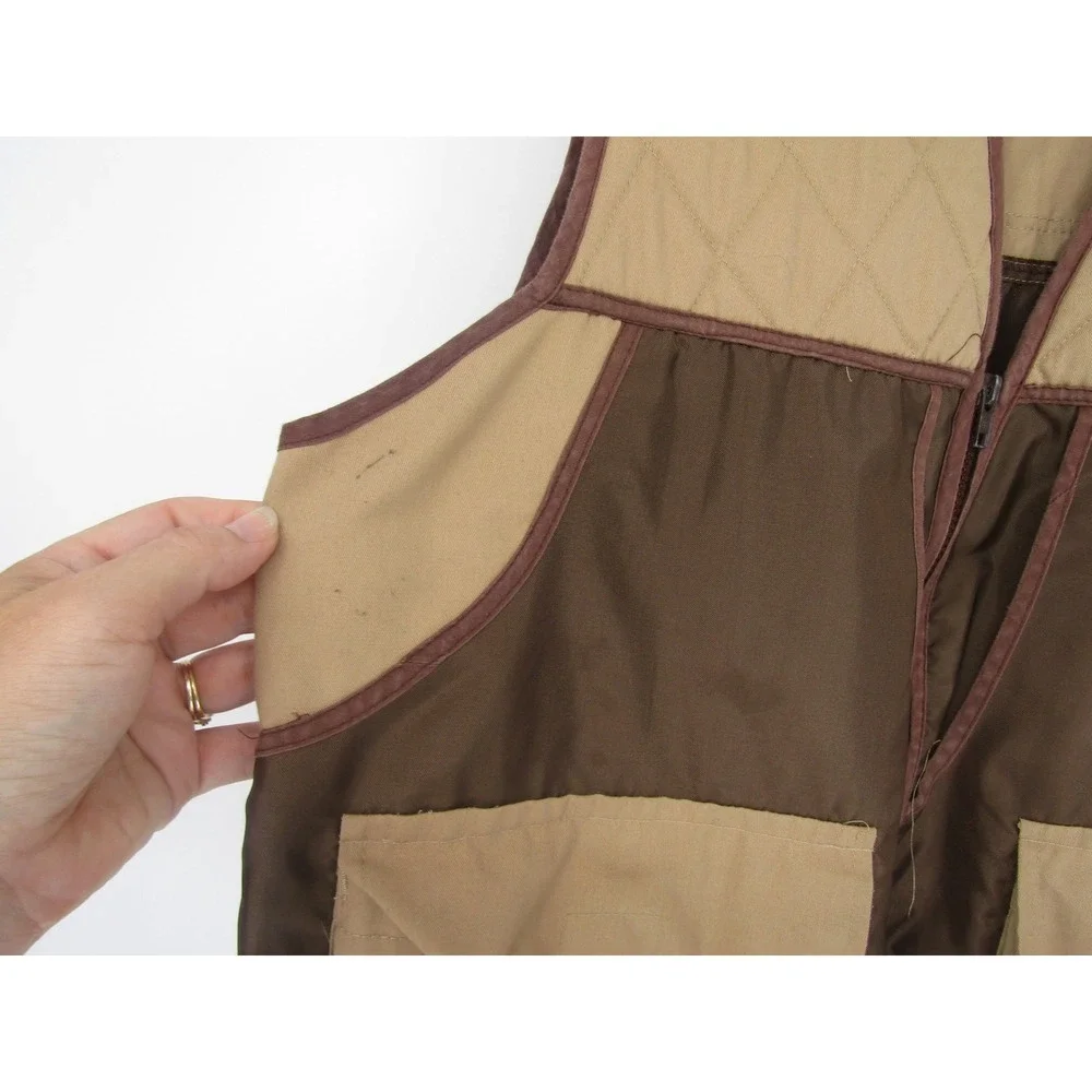 Hunting Shooting Vest XL Brown Tan Quilted Shoulder Utility Pocket Sport Outdoor